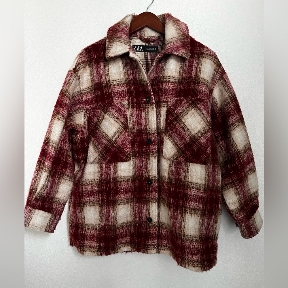 Zara plaid fuzzy shacket